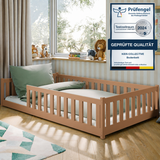 Kinderbett Bodenbett 80x160 | 80x180 | 90x190 | 90x200 | 120x200 | 140x200 cm Bett mit Rausfallschutz & Lattenrost Montessori Bett Gitterbett Kinder Jugendbett Einzelbett optional mit Matratze | Kiefer Holz massiv Junge Mädchen