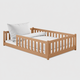 Kinderbett Bodenbett 80x160 | 80x180 | 90x190 | 90x200 | 120x200 | 140x200 cm Bett mit Rausfallschutz & Lattenrost Montessori Bett Gitterbett Kinder Jugendbett Einzelbett optional mit Matratze | Kiefer Holz massiv Junge Mädchen