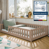 Kinderbett Bodenbett 80x160 | 80x180 | 90x190 | 90x200 | 120x200 | 140x200 cm Bett mit Rausfallschutz & Lattenrost Montessori Bett Gitterbett Kinder Jugendbett Einzelbett optional mit Matratze | Kiefer Holz massiv Junge Mädchen