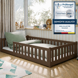Kinderbett Bodenbett 80x160 | 80x180 | 90x190 | 90x200 | 120x200 | 140x200 cm Bett mit Rausfallschutz & Lattenrost Montessori Bett Gitterbett Kinder Jugendbett Einzelbett optional mit Matratze | Kiefer Holz massiv Junge Mädchen