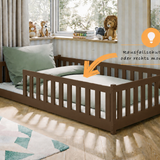 Kinderbett Bodenbett 80x160 | 80x180 | 90x190 | 90x200 | 120x200 | 140x200 cm Bett mit Rausfallschutz & Lattenrost Montessori Bett Gitterbett Kinder Jugendbett Einzelbett optional mit Matratze | Kiefer Holz massiv Junge Mädchen