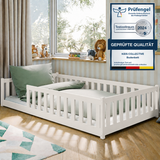 Kinderbett Bodenbett 80x160 | 80x180 | 90x190 | 90x200 | 120x200 | 140x200 cm Bett mit Rausfallschutz & Lattenrost Montessori Bett Gitterbett Kinder Jugendbett Einzelbett optional mit Matratze | Kiefer Holz massiv Junge Mädchen