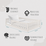Kinderbett Bodenbett 80x160 | 80x180 | 90x190 | 90x200 | 120x200 | 140x200 cm Bett mit Rausfallschutz & Lattenrost Montessori Bett Gitterbett Kinder Jugendbett Einzelbett optional mit Matratze | Kiefer Holz massiv Junge Mädchen