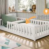 Kinderbett Bodenbett 80x160 | 80x180 | 90x190 | 90x200 | 120x200 | 140x200 cm Bett mit Rausfallschutz & Lattenrost Montessori Bett Gitterbett Kinder Jugendbett Einzelbett optional mit Matratze | Kiefer Holz massiv Junge Mädchen