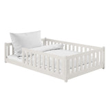 Kinderbett Bodenbett 80x160 | 80x180 | 90x190 | 90x200 | 120x200 | 140x200 cm Bett mit Rausfallschutz & Lattenrost Montessori Bett Gitterbett Kinder Jugendbett Einzelbett optional mit Matratze | Kiefer Holz massiv Junge Mädchen