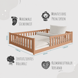 Kinderbett Bodenbett 80x160 | 80x180 | 90x190 | 90x200 | 120x200 | 140x200 cm Bett mit Rausfallschutz & Lattenrost Montessori Bett Gitterbett Kinder Jugendbett Einzelbett optional mit Matratze | Kiefer Holz massiv Junge Mädchen