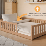 Kinderbett Bodenbett 80x160 | 80x180 | 90x190 | 90x200 | 120x200 | 140x200 cm Bett mit Rausfallschutz & Lattenrost Montessori Bett Gitterbett Kinder Jugendbett Einzelbett optional mit Matratze | Kiefer Holz massiv Junge Mädchen