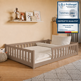 Kinderbett Bodenbett 80x160 | 80x180 | 90x190 | 90x200 | 120x200 | 140x200 cm Bett mit Rausfallschutz & Lattenrost Montessori Bett Gitterbett Kinder Jugendbett Einzelbett optional mit Matratze | Kiefer Holz massiv Junge Mädchen