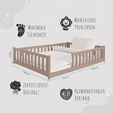 Kinderbett Bodenbett 80x160 | 80x180 | 90x190 | 90x200 | 120x200 | 140x200 cm Bett mit Rausfallschutz & Lattenrost Montessori Bett Gitterbett Kinder Jugendbett Einzelbett optional mit Matratze | Kiefer Holz massiv Junge Mädchen