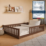 Kinderbett Bodenbett 80x160 | 80x180 | 90x190 | 90x200 | 120x200 | 140x200 cm Bett mit Rausfallschutz & Lattenrost Montessori Bett Gitterbett Kinder Jugendbett Einzelbett optional mit Matratze | Kiefer Holz massiv Junge Mädchen