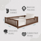 Kinderbett Bodenbett 80x160 | 80x180 | 90x190 | 90x200 | 120x200 | 140x200 cm Bett mit Rausfallschutz & Lattenrost Montessori Bett Gitterbett Kinder Jugendbett Einzelbett optional mit Matratze | Kiefer Holz massiv Junge Mädchen