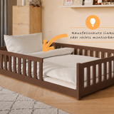 Kinderbett Bodenbett 80x160 | 80x180 | 90x190 | 90x200 | 120x200 | 140x200 cm Bett mit Rausfallschutz & Lattenrost Montessori Bett Gitterbett Kinder Jugendbett Einzelbett optional mit Matratze | Kiefer Holz massiv Junge Mädchen