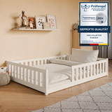 Kinderbett Bodenbett 80x160 | 80x180 | 90x190 | 90x200 | 120x200 | 140x200 cm Bett mit Rausfallschutz & Lattenrost Montessori Bett Gitterbett Kinder Jugendbett Einzelbett optional mit Matratze | Kiefer Holz massiv Junge Mädchen