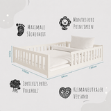 Kinderbett Bodenbett 80x160 | 80x180 | 90x190 | 90x200 | 120x200 | 140x200 cm Bett mit Rausfallschutz & Lattenrost Montessori Bett Gitterbett Kinder Jugendbett Einzelbett optional mit Matratze | Kiefer Holz massiv Junge Mädchen