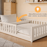 Kinderbett Bodenbett 80x160 | 80x180 | 90x190 | 90x200 | 120x200 | 140x200 cm Bett mit Rausfallschutz & Lattenrost Montessori Bett Gitterbett Kinder Jugendbett Einzelbett optional mit Matratze | Kiefer Holz massiv Junge Mädchen