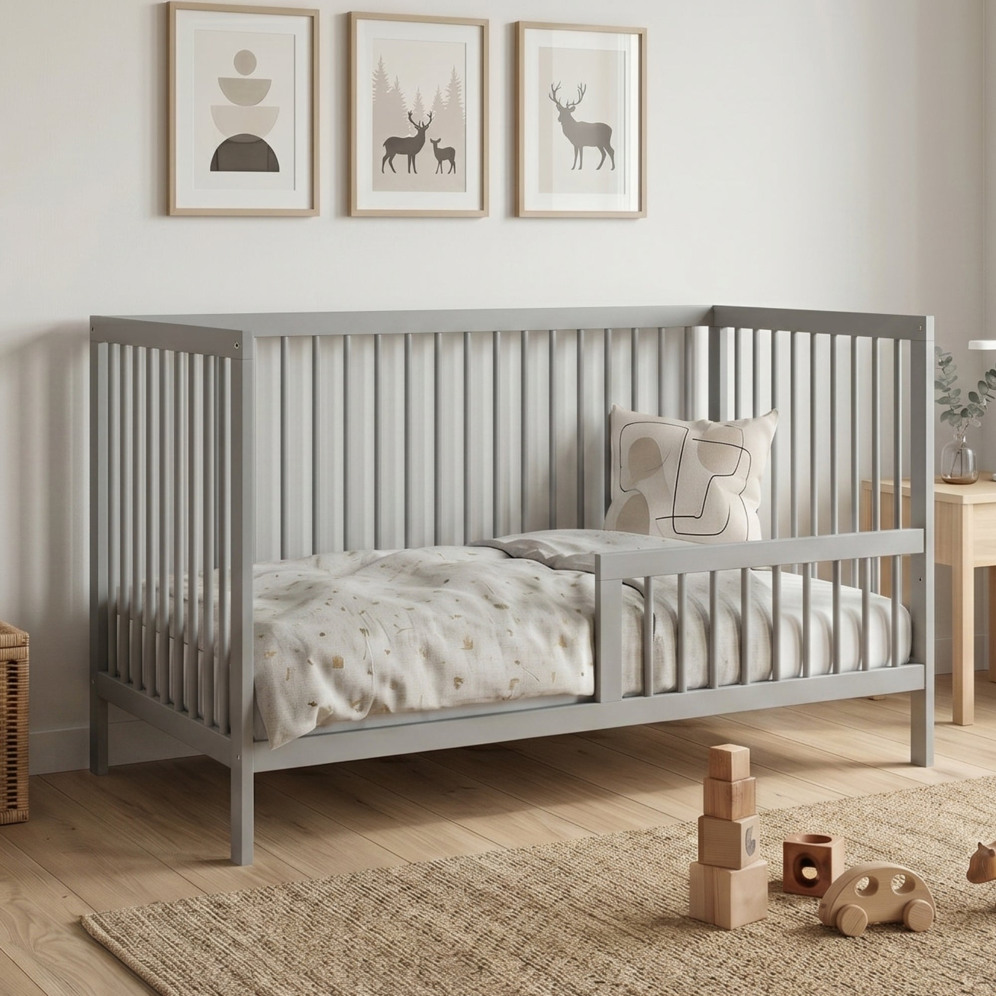 Kids Collective Babybett Kinderbett Gitterbett mit Rausfallschutz Baby Bett | stabiles Buchenholz | Juniorbett | made in Europe | Kinderzimmer Jugendzimmer Möbel | 60x120 & 70x140 cm