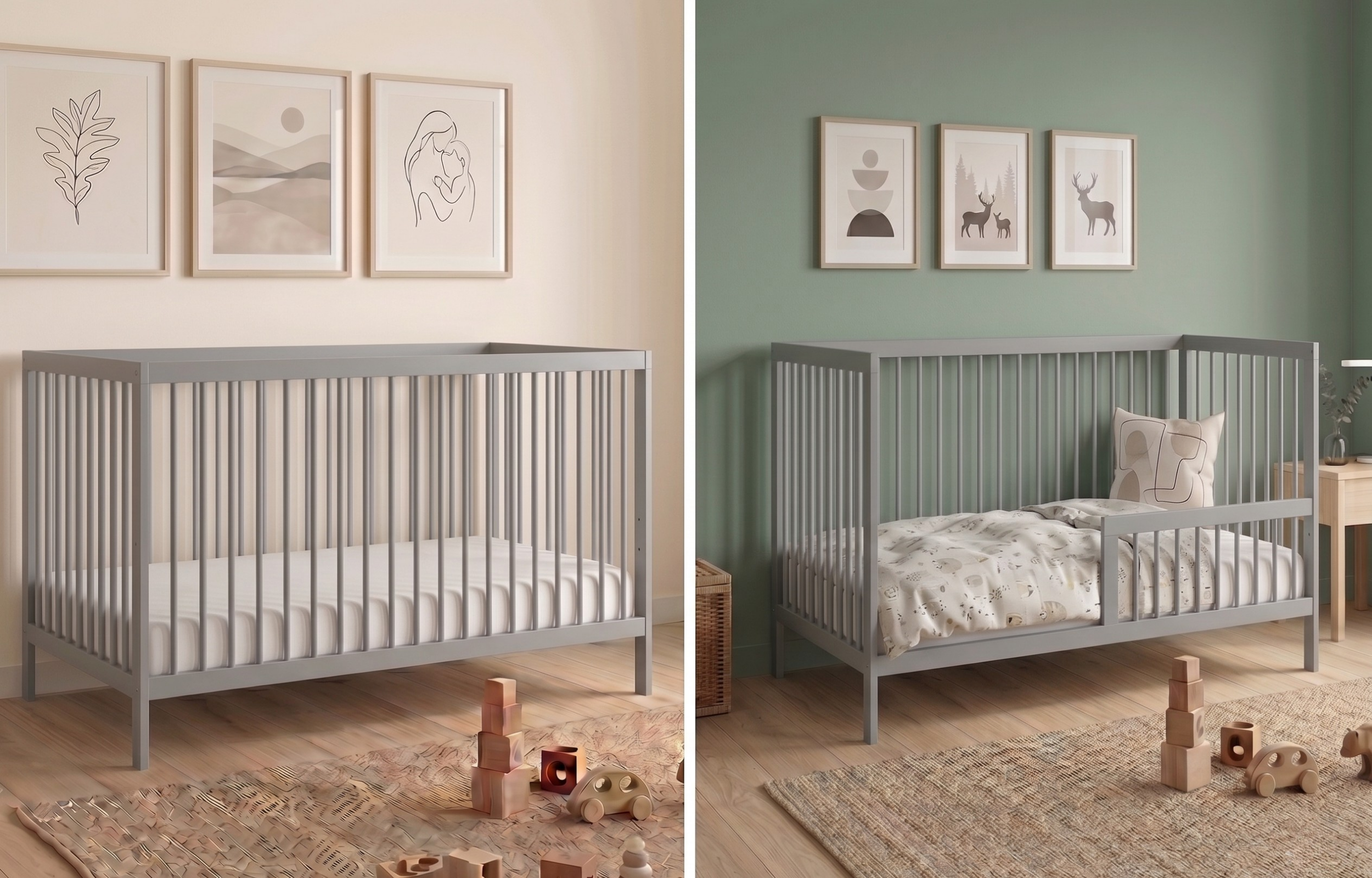 Kids Collective Babybett Kinderbett Gitterbett mit Rausfallschutz Baby Bett | stabiles Buchenholz | Juniorbett | made in Europe | Kinderzimmer Jugendzimmer Möbel | 60x120 & 70x140 cm
