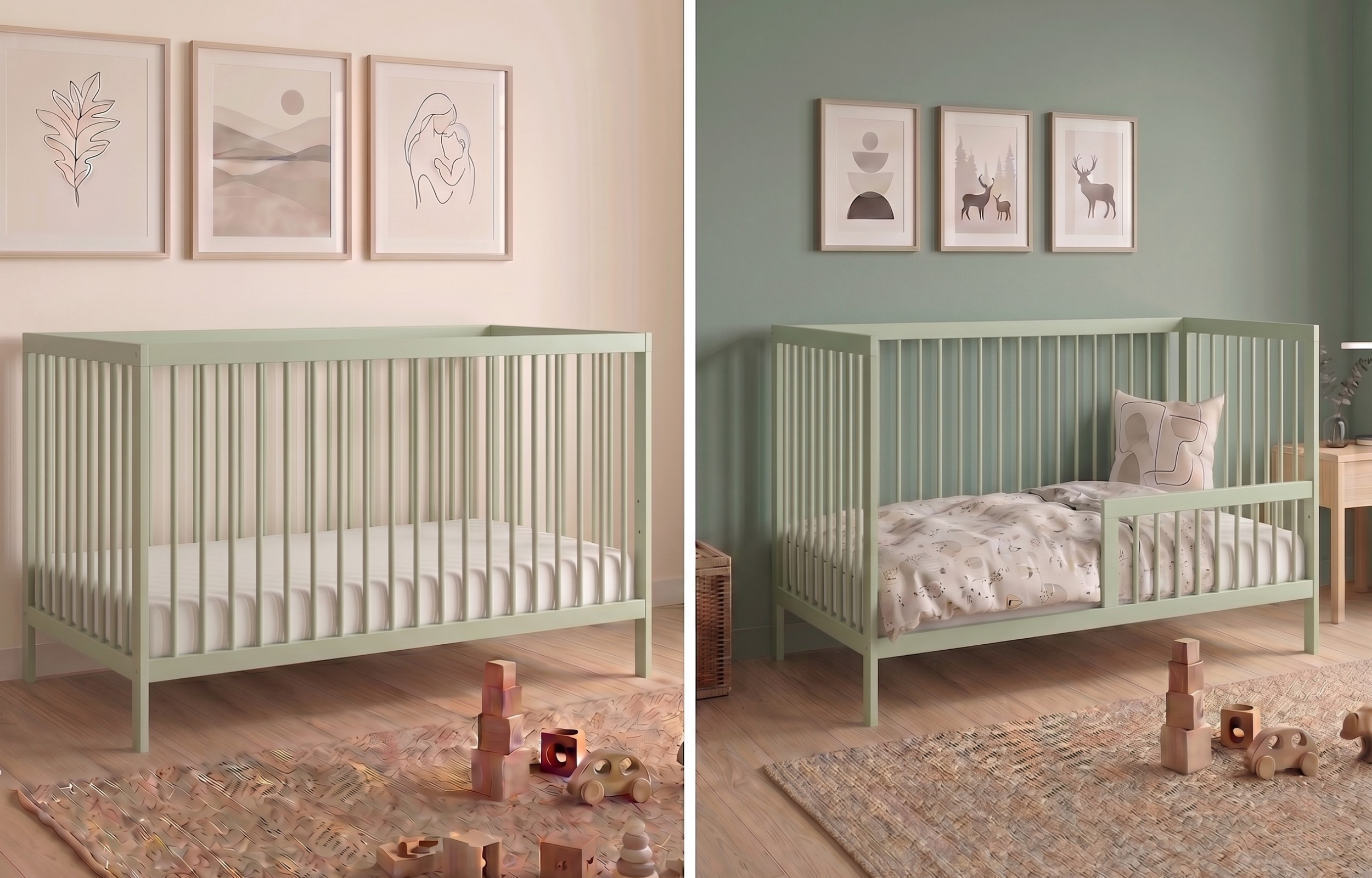 Kids Collective Babybett Kinderbett Gitterbett mit Rausfallschutz Baby Bett | stabiles Buchenholz | Juniorbett | made in Europe | Kinderzimmer Jugendzimmer Möbel | 60x120 & 70x140 cm
