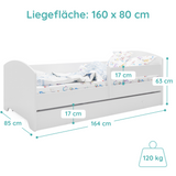 Kids Collective Kinderbett 70x140 / 80x160 Komplett Set inkl. Matratze, Lattenrost, Schublade & Rausfallschutz | Einzelbett für Kinder von 2 – 10 Jahren | weiß mit wählbarem Motiv