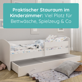 Kids Collective Kinderbett 70x140 / 80x160 Komplett Set inkl. Matratze, Lattenrost, Schublade & Rausfallschutz | Einzelbett für Kinder von 2 – 10 Jahren | weiß mit wählbarem Motiv