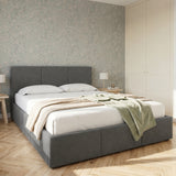 Home Collective Bett Doppelbett Polsterbett Bettgestell mit Lattenrost & Stauraum 120x200 140x200 160x200 180x200 cm mit Bettkasten, Kopfteil mit 3 Paneelen | weicher Samt | Creme und Aschgrau