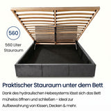 Home Collective Bett Doppelbett Polsterbett Bettgestell mit Lattenrost & Stauraum 120x200 140x200 160x200 180x200 cm mit Bettkasten, Kopfteil mit 3 Paneelen | weicher Samt | Creme und Aschgrau