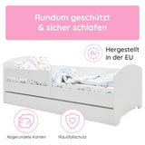 Kids Collective Kinderbett 70x140 / 80x160 Komplett Set inkl. Matratze, Lattenrost, Schublade & Rausfallschutz | Einzelbett für Kinder von 2 – 10 Jahren | weiß mit wählbarem Motiv