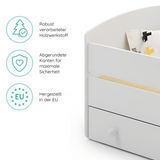 Kids Collective Kinderbett 70x140 / 80x160 Komplett Set inkl. Matratze, Lattenrost, Schublade & Rausfallschutz | Einzelbett für Kinder von 2 – 10 Jahren | weiß mit wählbarem Motiv