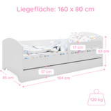 Kids Collective Kinderbett 70x140 / 80x160 Komplett Set inkl. Matratze, Lattenrost, Schublade & Rausfallschutz | Einzelbett für Kinder von 2 – 10 Jahren | weiß mit wählbarem Motiv