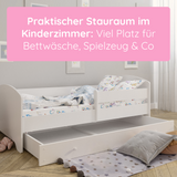 Kids Collective Kinderbett 70x140 / 80x160 Komplett Set inkl. Matratze, Lattenrost, Schublade & Rausfallschutz | Einzelbett für Kinder von 2 – 10 Jahren | weiß mit wählbarem Motiv