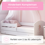 Kids Collective Kinderbett 70x140 / 80x160 Komplett Set inkl. Matratze, Lattenrost, Schublade & Rausfallschutz | Einzelbett für Kinder von 2 – 10 Jahren | weiß mit wählbarem Motiv