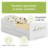 Kids Collective Kinderbett 70x140 / 80x160 Komplett Set inkl. Matratze, Lattenrost, Schublade & Rausfallschutz | Einzelbett für Kinder von 2 – 10 Jahren | weiß mit wählbarem Motiv