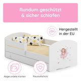 Kids Collective Kinderbett 70x140 / 80x160 Komplett Set inkl. Matratze, Lattenrost, Schublade & Rausfallschutz | Einzelbett für Kinder von 2 – 10 Jahren | weiß mit wählbarem Motiv