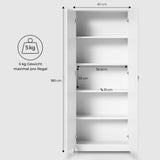Armoire armoire polyvalente avec amortisseur de porte SOFT CLOSE (en option) blanc 74 cm largeur 180 cm hauteur avec quatre ou six étagères, classeur organisateur d'armoire domestique en bois MDF