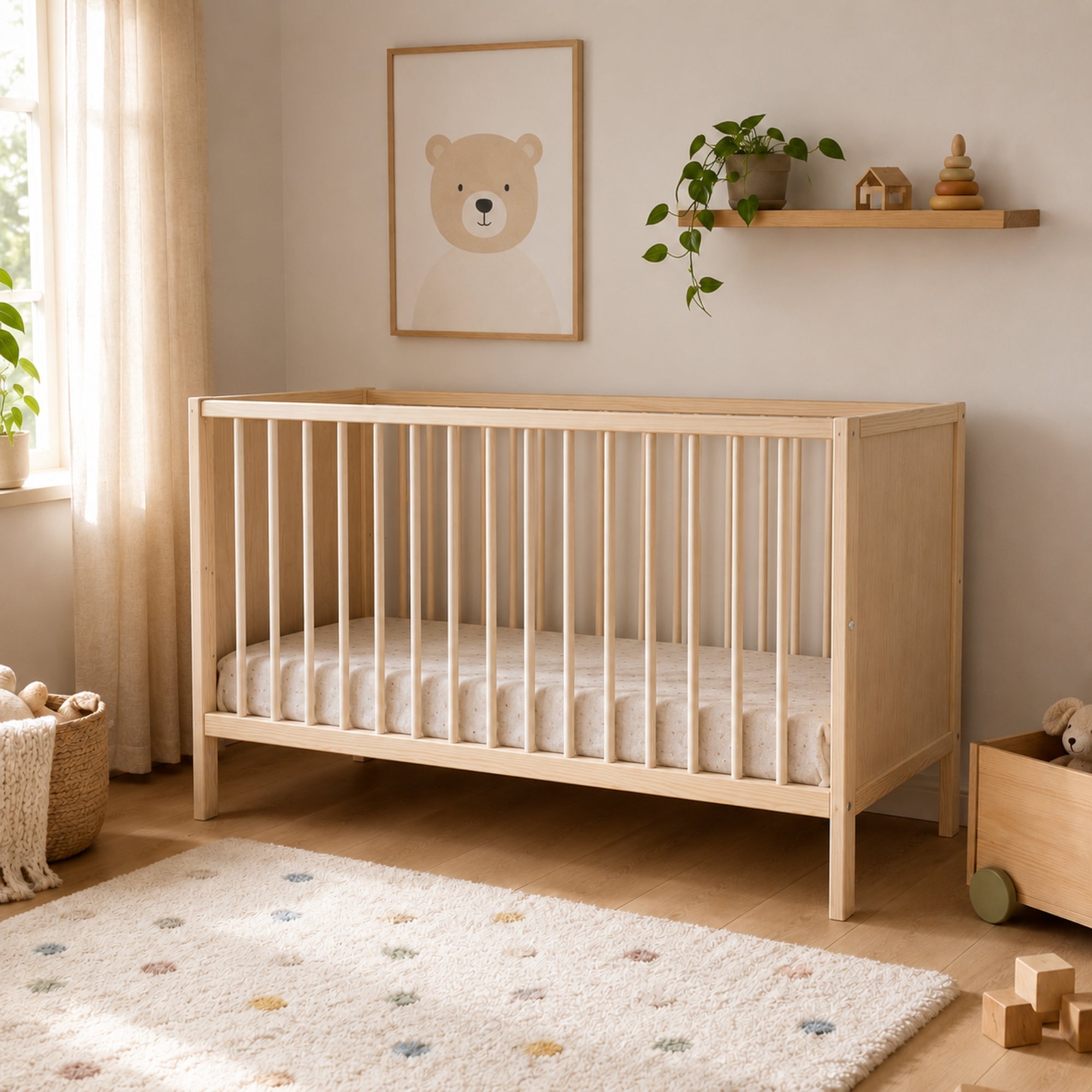 Kids Collective Babybett Kinderbett Beistellbett mit HDF-Platte | Modulares Gitterbett Lattenrost 3-fach höhenverstellbar & abnehmbare Sprossen | Baby Bett Holz Kinderzimmer | 60x120 & 70x140 cm