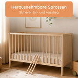 Kids Collective Babybett Kinderbett Beistellbett mit HDF-Platte & Halbschiene | Modulares Gitterbett Lattenrost 3-fach höhenverstellbar & abnehmbare Sprossen | Baby Bett Holz Kinderzimmer | 60x120 & 70x140 cm