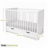 Kids Collective Babybett Kinderbett Beistellbett mit HDF-Platte & Halbschiene | Modulares Gitterbett Lattenrost 3-fach höhenverstellbar & abnehmbare Sprossen | Baby Bett Holz Kinderzimmer | 60x120 & 70x140 cm