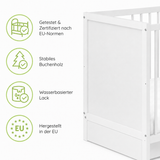 Kids Collective Babybett Kinderbett Beistellbett mit HDF-Platte & Halbschiene | Modulares Gitterbett Lattenrost 3-fach höhenverstellbar & abnehmbare Sprossen | Baby Bett Holz Kinderzimmer | 60x120 & 70x140 cm