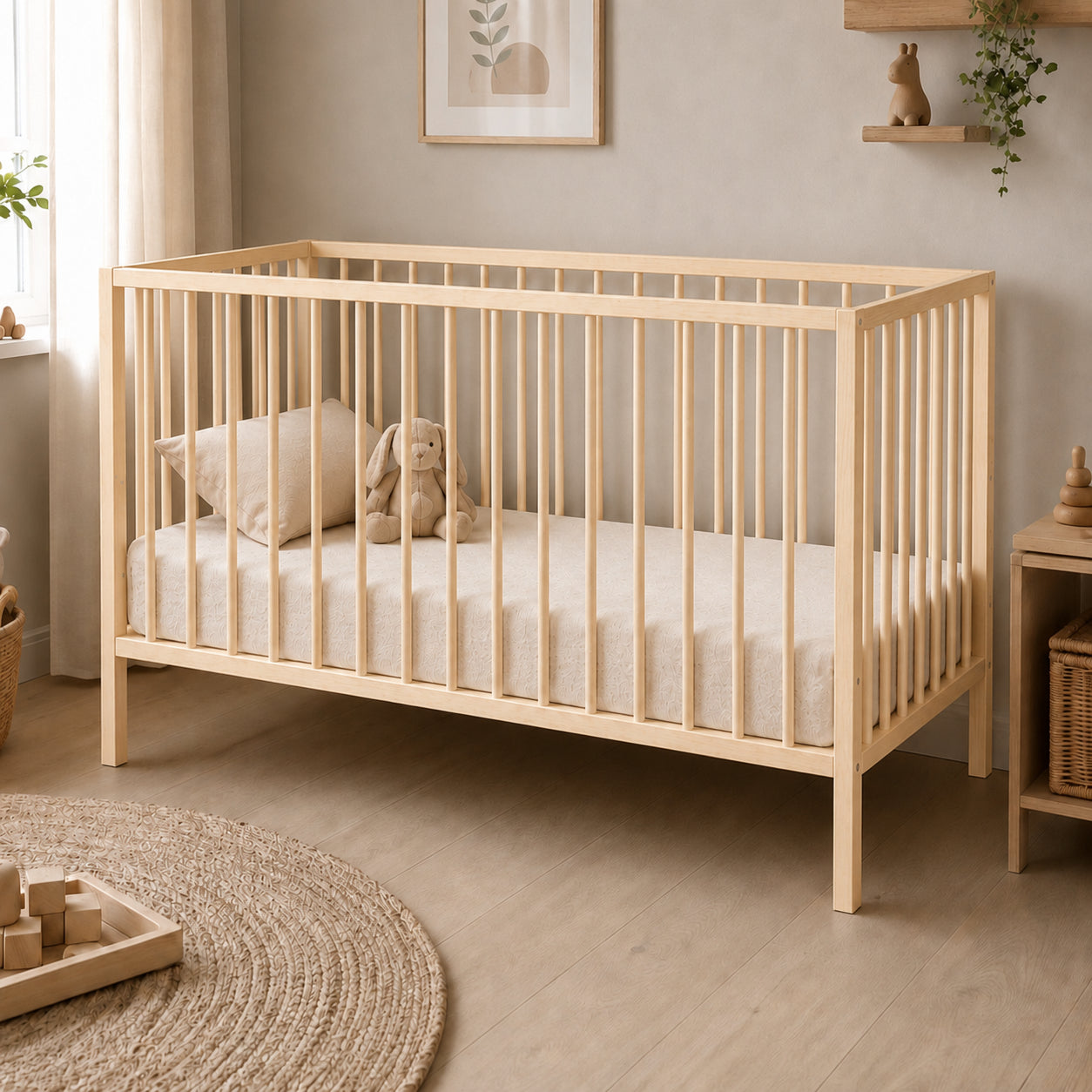 Kids Collective Babybett Kinderbett Beistellbett | Modulares Gitterbett Lattenrost 3-fach höhenverstellbar & abnehmbare Sprossen | Baby Bett Holz Kinderzimmer | 60x120 & 70x140 cm