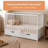 Kids Collective Babybett Kinderbett Beistellbett | Modulares Gitterbett Lattenrost 3-fach höhenverstellbar & abnehmbare Sprossen | Baby Bett Holz Kinderzimmer | 60x120 & 70x140 cm