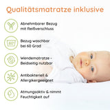 Kids Collective Babybett Kinderbett Beistellbett mit Halbschiene | Modulares Gitterbett Lattenrost 3-fach höhenverstellbar & abnehmbare Sprossen | Baby Bett Holz Kinderzimmer | 60x120 & 70x140 cm