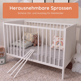 Kids Collective Babybett Kinderbett Beistellbett mit HDF-Platte | Modulares Gitterbett Lattenrost 3-fach höhenverstellbar & abnehmbare Sprossen | Baby Bett Holz Kinderzimmer | 60x120 & 70x140 cm