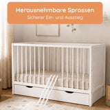 Kids Collective Babybett Kinderbett Beistellbett mit HDF-Platte | Modulares Gitterbett Lattenrost 3-fach höhenverstellbar & abnehmbare Sprossen | Baby Bett Holz Kinderzimmer | 60x120 & 70x140 cm