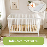 Kids Collective Babybett Kinderbett Beistellbett mit HDF-Platte & Halbschiene | Modulares Gitterbett Lattenrost 3-fach höhenverstellbar & abnehmbare Sprossen | Baby Bett Holz Kinderzimmer | 60x120 & 70x140 cm
