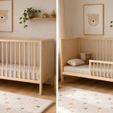 Kids Collective Babybett Kinderbett Beistellbett mit HDF-Platte & Halbschiene | Modulares Gitterbett Lattenrost 3-fach höhenverstellbar & abnehmbare Sprossen | Baby Bett Holz Kinderzimmer | 60x120 & 70x140 cm