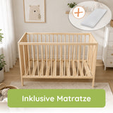 Kids Collective Babybett Kinderbett Beistellbett mit HDF-Platte & Halbschiene | Modulares Gitterbett Lattenrost 3-fach höhenverstellbar & abnehmbare Sprossen | Baby Bett Holz Kinderzimmer | 60x120 & 70x140 cm