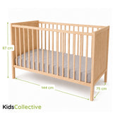 Kids Collective Babybett Kinderbett Beistellbett mit HDF-Platte & Halbschiene | Modulares Gitterbett Lattenrost 3-fach höhenverstellbar & abnehmbare Sprossen | Baby Bett Holz Kinderzimmer | 60x120 & 70x140 cm