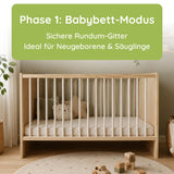 Kids Collective Babybett Kinderbett Beistellbett mit HDF-Platte & Halbschiene | Modulares Gitterbett Lattenrost 3-fach höhenverstellbar & abnehmbare Sprossen | Baby Bett Holz Kinderzimmer | 60x120 & 70x140 cm