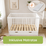Kids Collective Babybett Kinderbett Beistellbett mit HDF-Platte & Halbschiene | Modulares Gitterbett Lattenrost 3-fach höhenverstellbar & abnehmbare Sprossen | Baby Bett Holz Kinderzimmer | 60x120 & 70x140 cm