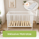 Kids Collective Babybett Kinderbett Beistellbett | Modulares Gitterbett Lattenrost 3-fach höhenverstellbar & abnehmbare Sprossen | Baby Bett Holz Kinderzimmer | 60x120 & 70x140 cm